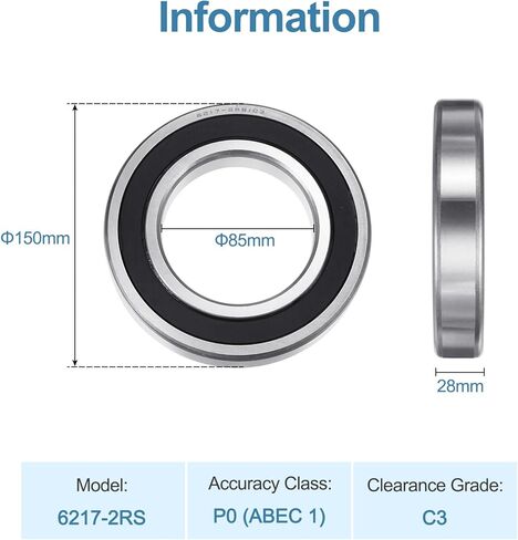 uxcell 6215-2RS Deep Groove Ball Bearing 75x130x25mm C3 Clearance Radial Bearing, Double Sealed ABEC1 Chrome Steel Bearings, Single Row in Kuwait