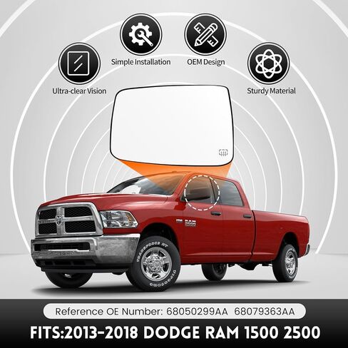 Driver Left Side Door Heated Mirror Glass with Rear Holder Power Heated for Dodge Ram 1500 2500 2009-2018, Side View Exterior Convex Mirror, Replace# 68079363AA 68050299AA in Saudi Arabia