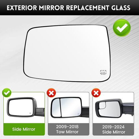 Driver Left Side Door Heated Mirror Glass with Rear Holder Power Heated for Dodge Ram 1500 2500 2009-2018, Side View Exterior Convex Mirror, Replace# 68079363AA 68050299AA in Saudi Arabia