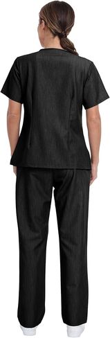Trendy Edge Scrubs for Women Set, Strappy V-Neck Top & Straight Leg Pants, 7 Pockets Stretch Medical Uniform in Kuwait