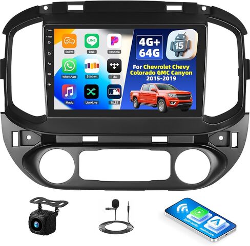 ستيريو سيارة 2+64G Android 13 لسيارة Chevy Colorado GMC Canyon 2015-2019 مع Carplay Android Auto، راديو سيارة بشاشة لمس 9 بوصات مع نظام ملاحة GPS وبلوتوث وراديو FM/RDS SWC+AHD كاميرا احتياطية in Kuwait