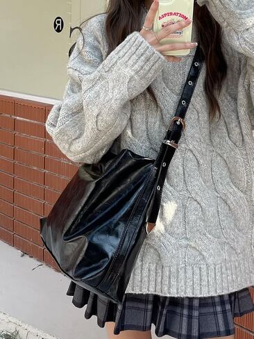 Women's Oversized Hobo Shoulder Bag Soft PU Glossy Leather Crossbody with Adjustable Strap Tote Wallet in Saudi Arabia