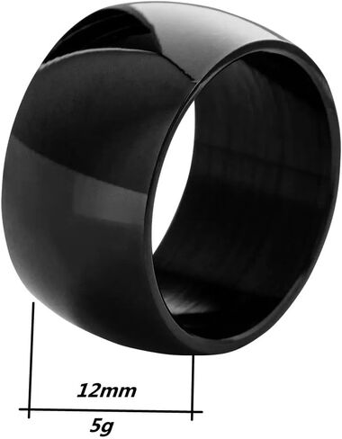 12mm High Polished Dome 316L Stainless Steel Ring, Mirror Finish Comfort Fit Band Gold/Black/Silver Size 5-13 in Saudi Arabia