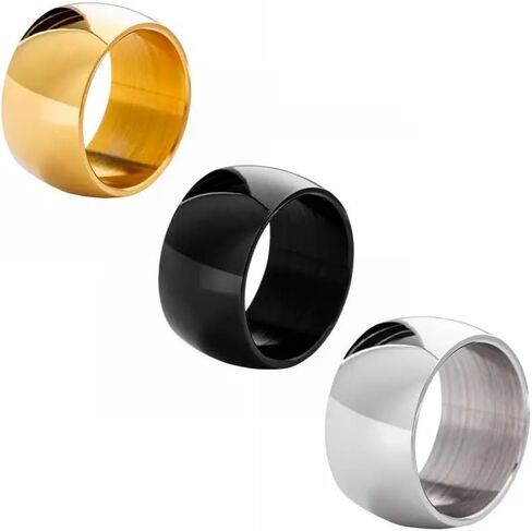12mm High Polished Dome 316L Stainless Steel Ring, Mirror Finish Comfort Fit Band Gold/Black/Silver Size 5-13 in Saudi Arabia