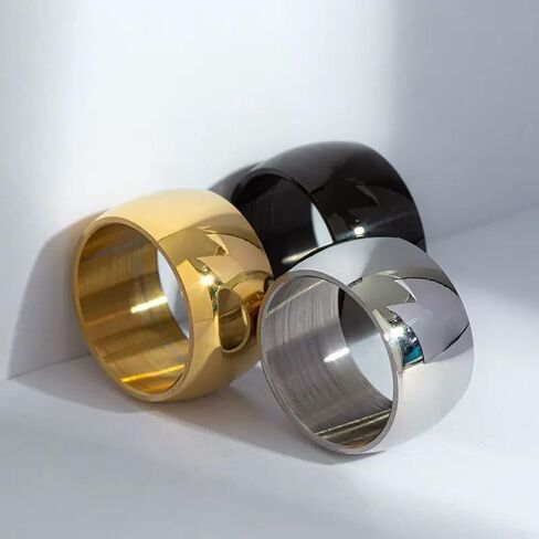 12mm High Polished Dome 316L Stainless Steel Ring, Mirror Finish Comfort Fit Band Gold/Black/Silver Size 5-13 in Saudi Arabia