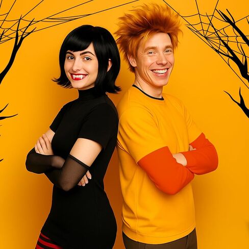 8 Pcs Halloween Hotel Couples Costume Adults Vampire Costume Accessories Wigs Fingerless Gloves Sleeves Red and Black Sriped Socks Vampire Dentures Teether Tweezers for Cosplay Party in Saudi Arabia