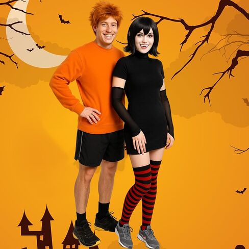 8 Pcs Halloween Hotel Couples Costume Adults Vampire Costume Accessories Wigs Fingerless Gloves Sleeves Red and Black Sriped Socks Vampire Dentures Teether Tweezers for Cosplay Party in Saudi Arabia