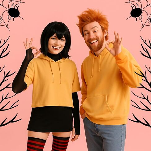 8 Pcs Halloween Hotel Couples Costume Adults Vampire Costume Accessories Wigs Fingerless Gloves Sleeves Red and Black Sriped Socks Vampire Dentures Teether Tweezers for Cosplay Party in Saudi Arabia