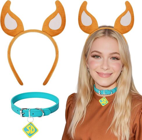Dog Ears and Collar Costume for Adult Women Men Humans, Costume Accessories Dog Headband Choker with Tag for Halloween Party in Saudi Arabia