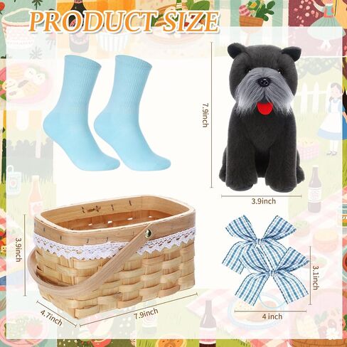 Halloween Costume Women Terrier Stuffed Animal Picnic Basket and Blue Socks Hair Bows Halloween Cosplay Accessories in Saudi Arabia