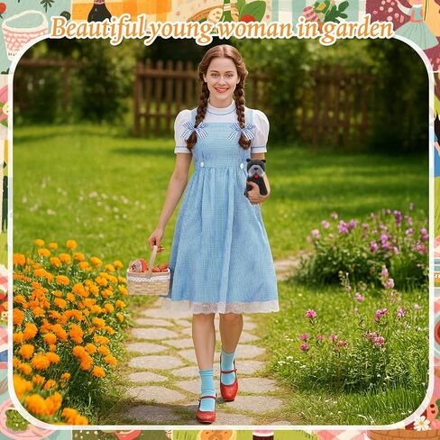 Halloween Costume Women Terrier Stuffed Animal Picnic Basket and Blue Socks Hair Bows Halloween Cosplay Accessories in Saudi Arabia