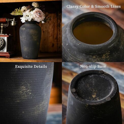 11 Inch Tall Large Ceramic Rustic Flower Vase for Home Office Decor, Boho Farmhouse Living Room Coffee Table Kitchen Bedroom Bathroom Wall Decor Aesthetic, Vintage House Shelf Decor -Bronze in Kuwait