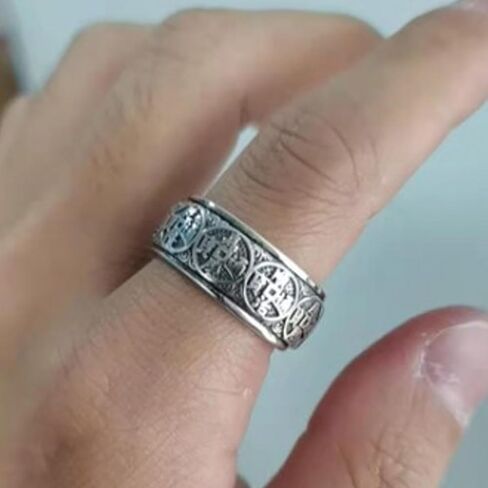 Feng Shui Five Emperors Coin Rings, Vintage S925 Sterling Silver Attracting Wealth Lucky Money Ring, Relieving Stress Good Luck Jewelry Gifts for Men Women in Saudi Arabia