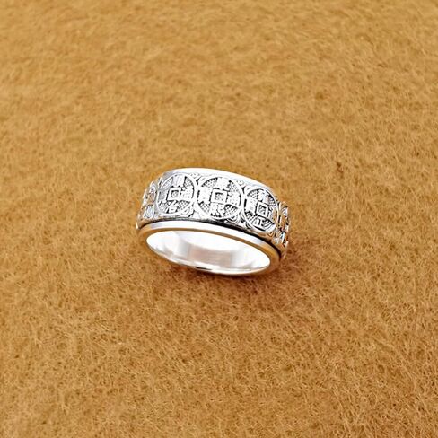 Feng Shui Five Emperors Coin Rings, Vintage S925 Sterling Silver Attracting Wealth Lucky Money Ring, Relieving Stress Good Luck Jewelry Gifts for Men Women in Saudi Arabia