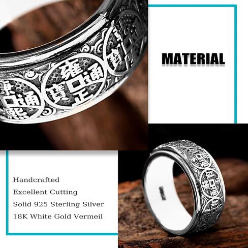 Feng Shui Five Emperors Coin Rings, Vintage S925 Sterling Silver Attracting Wealth Lucky Money Ring, Relieving Stress Good Luck Jewelry Gifts for Men Women in Saudi Arabia