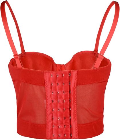 ELLACCI Women's Sexy Sequin Sheer Mesh Bustier Corset Tops Red in Saudi Arabia