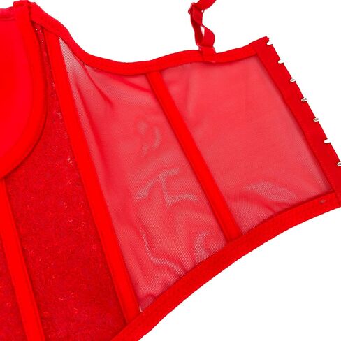 ELLACCI Women's Sexy Sequin Sheer Mesh Bustier Corset Tops Red in Saudi Arabia