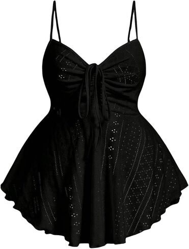 SOLY HUX Women's Plus Size Peplum Tops Cute Sweetheart Neck Tie Front Eyelet Cami Babydoll Top in Saudi Arabia