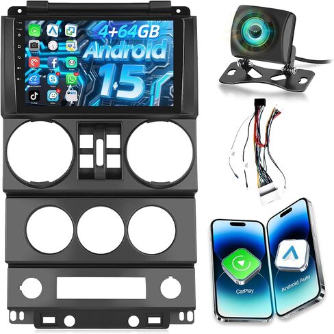 2+64G Car Stereo for Jeep Wrangler（2 doors） 2007 2008 2009 2010 with Carplay & Android Auto - 9 inch Android Touchscreen Radio Support WiFi/GPS Navigation/FM/RDS/Bluetooth in Saudi Arabia