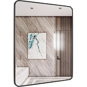 Black Metal Framed Mirror Rectangle Wall Mount Bathroom Vanity Mirror, 20" X 28" in Kuwait
