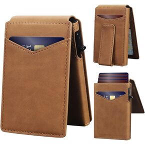 Wallet for Men RFID Blocking Card Holder, Genuine Leather Slim Pop up Card Case, Minimaslit, Front Pocket, 9-13 Card Capacity, ID Window, Money Clip(Coffee) in Kuwait