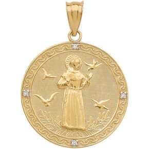10k Gold Saint Francis Of Assisi Diamond Round Medal Charm Pendant (Medium) in Saudi Arabia