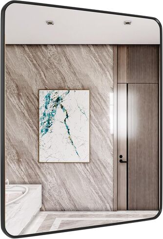 Black Metal Framed Mirror Rectangle Wall Mount Bathroom Vanity Mirror, 20" X 28" in Kuwait
