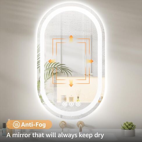 مرآة LED بيضاوية مقاس 24 بوصة × 36 بوصة للحمام، مرآة زينة للحمام مضاءة مع أضواء - مضادة للضباب، إضاءة أمامية وخلفية، قابلة للتعتيم، 3 ألوان، مرآة مع مستشعر باللمس، Espejos para Baños in Saudi Arabia