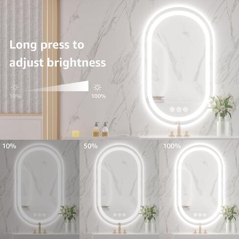 مرآة LED بيضاوية مقاس 24 بوصة × 36 بوصة للحمام، مرآة زينة للحمام مضاءة مع أضواء - مضادة للضباب، إضاءة أمامية وخلفية، قابلة للتعتيم، 3 ألوان، مرآة مع مستشعر باللمس، Espejos para Baños in Saudi Arabia