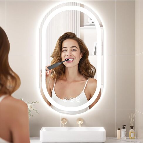 مرآة LED بيضاوية مقاس 24 بوصة × 36 بوصة للحمام، مرآة زينة للحمام مضاءة مع أضواء - مضادة للضباب، إضاءة أمامية وخلفية، قابلة للتعتيم، 3 ألوان، مرآة مع مستشعر باللمس، Espejos para Baños in Saudi Arabia