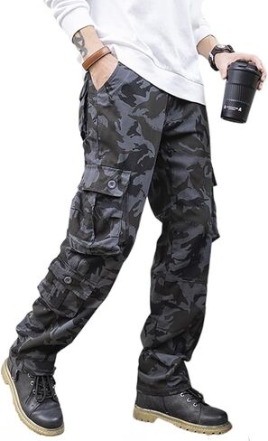 Sobrisah منتصف منخفضة الارتفاع السراويل البضائع للرجال القطن السراويل التكتيكية العسكرية 8 جيوب سراويل للتسلق السراويل العمل القتالية in Kuwait