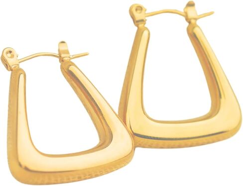 18k Gold plated thick hollow hoop earring for Women | French Hoop Lighweight gold earring for dailywear | Chunky Croissant Hoops in Saudi Arabia