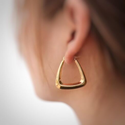 18k Gold plated thick hollow hoop earring for Women | French Hoop Lighweight gold earring for dailywear | Chunky Croissant Hoops in Saudi Arabia