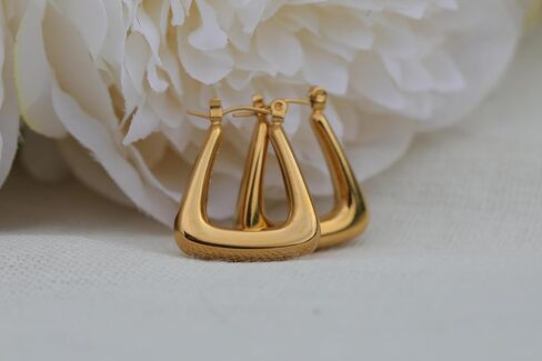 18k Gold plated thick hollow hoop earring for Women | French Hoop Lighweight gold earring for dailywear | Chunky Croissant Hoops in Saudi Arabia
