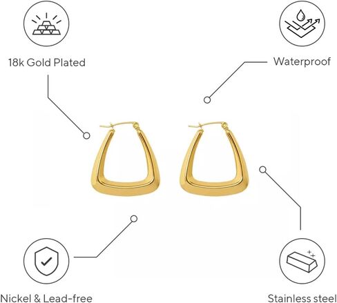 18k Gold plated thick hollow hoop earring for Women | French Hoop Lighweight gold earring for dailywear | Chunky Croissant Hoops in Saudi Arabia