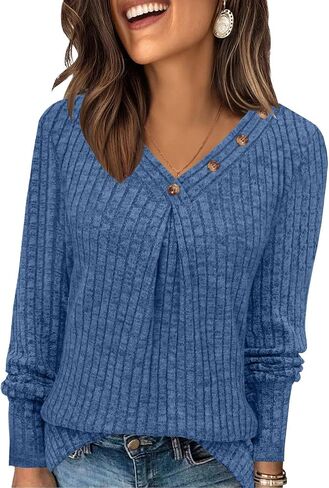 Sweaters for Women Long Sleeve Shirts Womens Tops Fall Outfits V Neck Sweatshirt Casual Trendy Winter Clothes in Kuwait