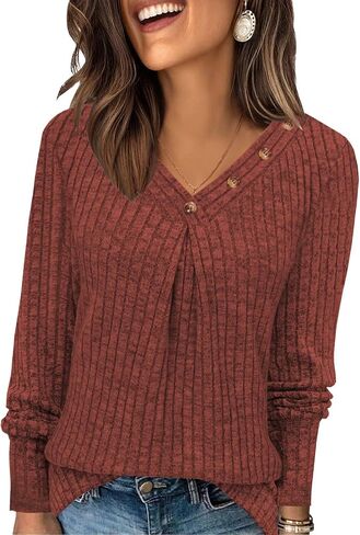 Sweaters for Women Long Sleeve Shirts Womens Tops Fall Outfits V Neck Sweatshirt Casual Trendy Winter Clothes in Kuwait