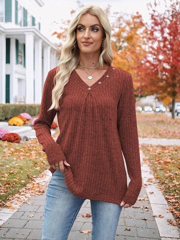 Sweaters for Women Long Sleeve Shirts Womens Tops Fall Outfits V Neck Sweatshirt Casual Trendy Winter Clothes in Kuwait