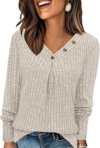 Sweaters for Women Long Sleeve Shirts Womens Tops Fall Outfits V Neck Sweatshirt Casual Trendy Winter Clothes in Kuwait