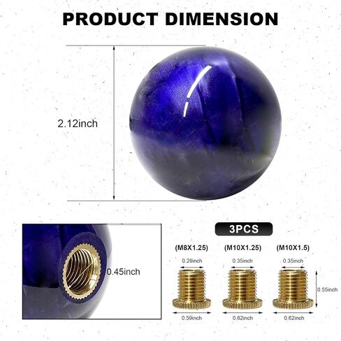 Round Ball Shift Knob, Marble Style Gear Lever Stick Shifter Knobs with 3 Adapters, Universal Spherical Gear Shifter Grip for 5 6 Speed Manual Auto Vehicles, Car Accessories (Marble-Dark Blue) in Saudi Arabia