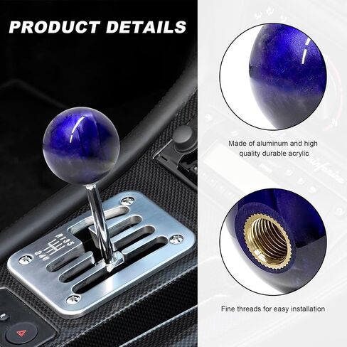 Round Ball Shift Knob, Marble Style Gear Lever Stick Shifter Knobs with 3 Adapters, Universal Spherical Gear Shifter Grip for 5 6 Speed Manual Auto Vehicles, Car Accessories (Marble-Dark Blue) in Saudi Arabia