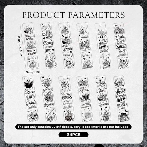 Luvsweeets UV DTF Bookmark Stickers - 16 Sheets Book Lover UV DTF Decals for Acrylic Bookmarks Waterproof Bookish Rub on Transfer Stickers UVDTF Wraps for DIY Blank Bookmarks Teacher Gifts in Kuwait