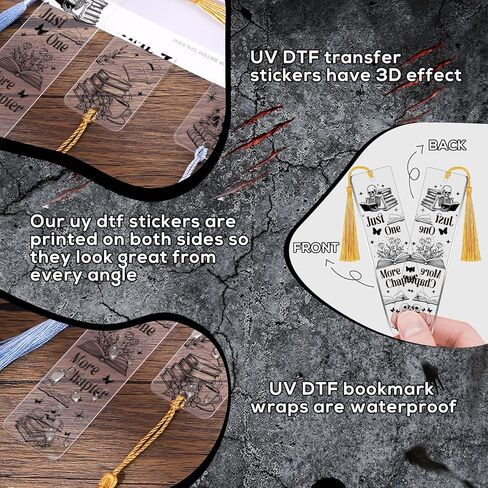 Luvsweeets UV DTF Bookmark Stickers - 16 Sheets Book Lover UV DTF Decals for Acrylic Bookmarks Waterproof Bookish Rub on Transfer Stickers UVDTF Wraps for DIY Blank Bookmarks Teacher Gifts in Kuwait