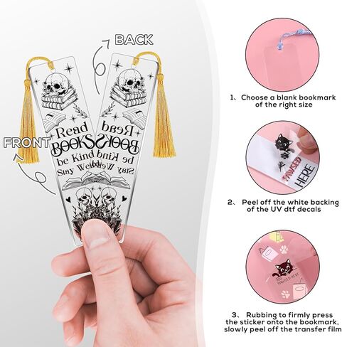 Luvsweeets UV DTF Bookmark Stickers - 16 Sheets Book Lover UV DTF Decals for Acrylic Bookmarks Waterproof Bookish Rub on Transfer Stickers UVDTF Wraps for DIY Blank Bookmarks Teacher Gifts in Kuwait