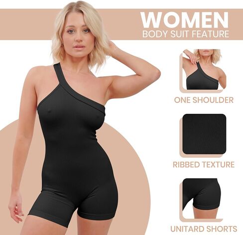 Super Eagle® Women's Single Shoulder Jumpsuit - All in One Sliming Bodycon Ribbed Gym Outfit Tummy Control in Saudi Arabia