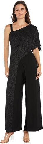 R&M Richards Elegant Formal Jumpsuit W/Asymmetrical Glitter Knit Overlap & One Shoulder Strap in Saudi Arabia