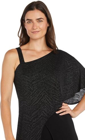 R&M Richards Elegant Formal Jumpsuit W/Asymmetrical Glitter Knit Overlap & One Shoulder Strap in Saudi Arabia