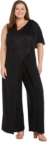 R&M Richards Elegant Formal Jumpsuit W/Asymmetrical Glitter Knit Overlap & One Shoulder Strap in Saudi Arabia