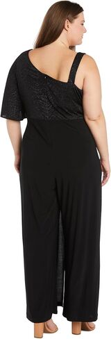R&M Richards Elegant Formal Jumpsuit W/Asymmetrical Glitter Knit Overlap & One Shoulder Strap in Saudi Arabia