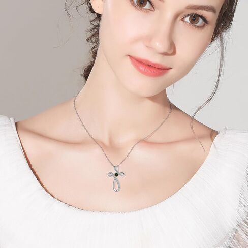 Sterling Silver Cross Necklace, Birthstone Necklace for Women, Cubic Zirconia Crosses Pendant Necklaces, Trendy Womens Wife Mom Daughter CZ Jewelry Gifts for Confirmation Baptism Morhers Day Birthday in Saudi Arabia